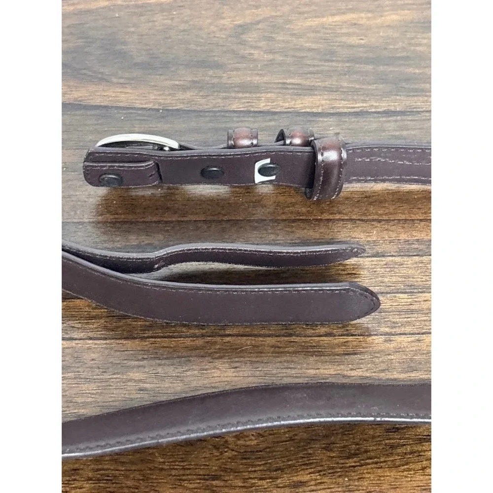 Brown Leather Ranger Belt Stitched Tapered Western Silver Tone Buckle Size 40
